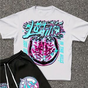 White and Pink Short Sleeve Tees with Artistic Flair